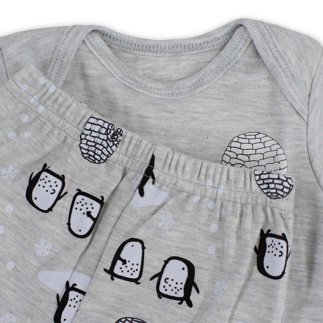 Baby Boys Cotton Pajama – Grey with Penguin Print