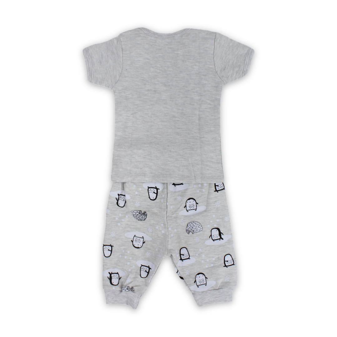 Baby Boys Cotton Pajama – Grey with Penguin Print
