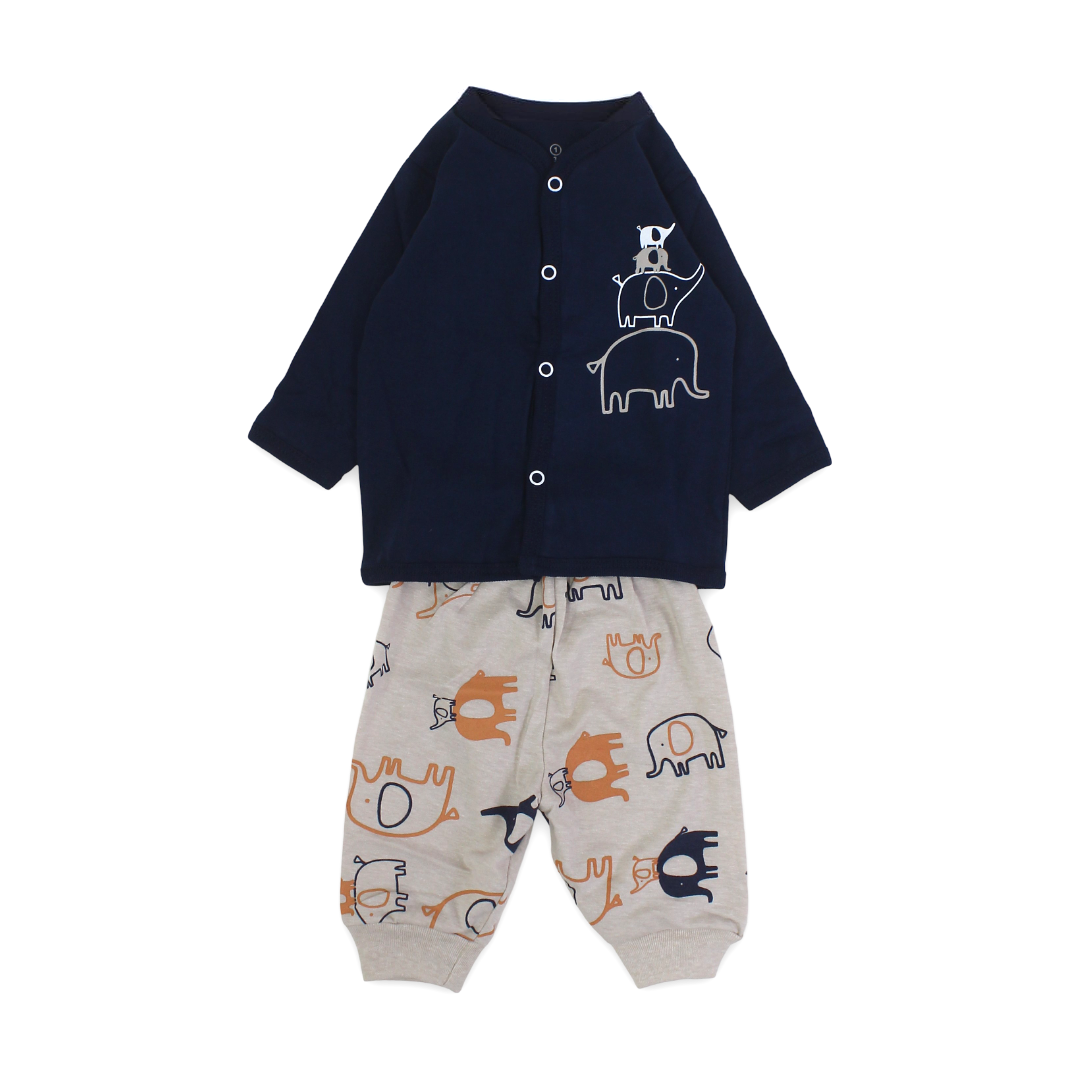 Baby Boys Cotton Pajama – Navy with Elephant Print - Clothing - JOKY