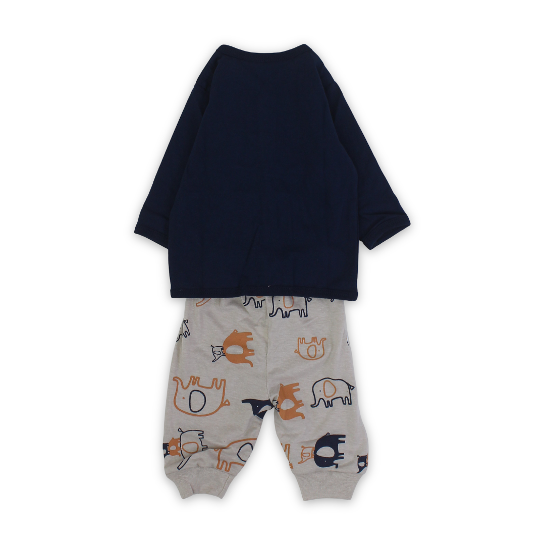Baby Boys Cotton Pajama – Navy with Elephant Print