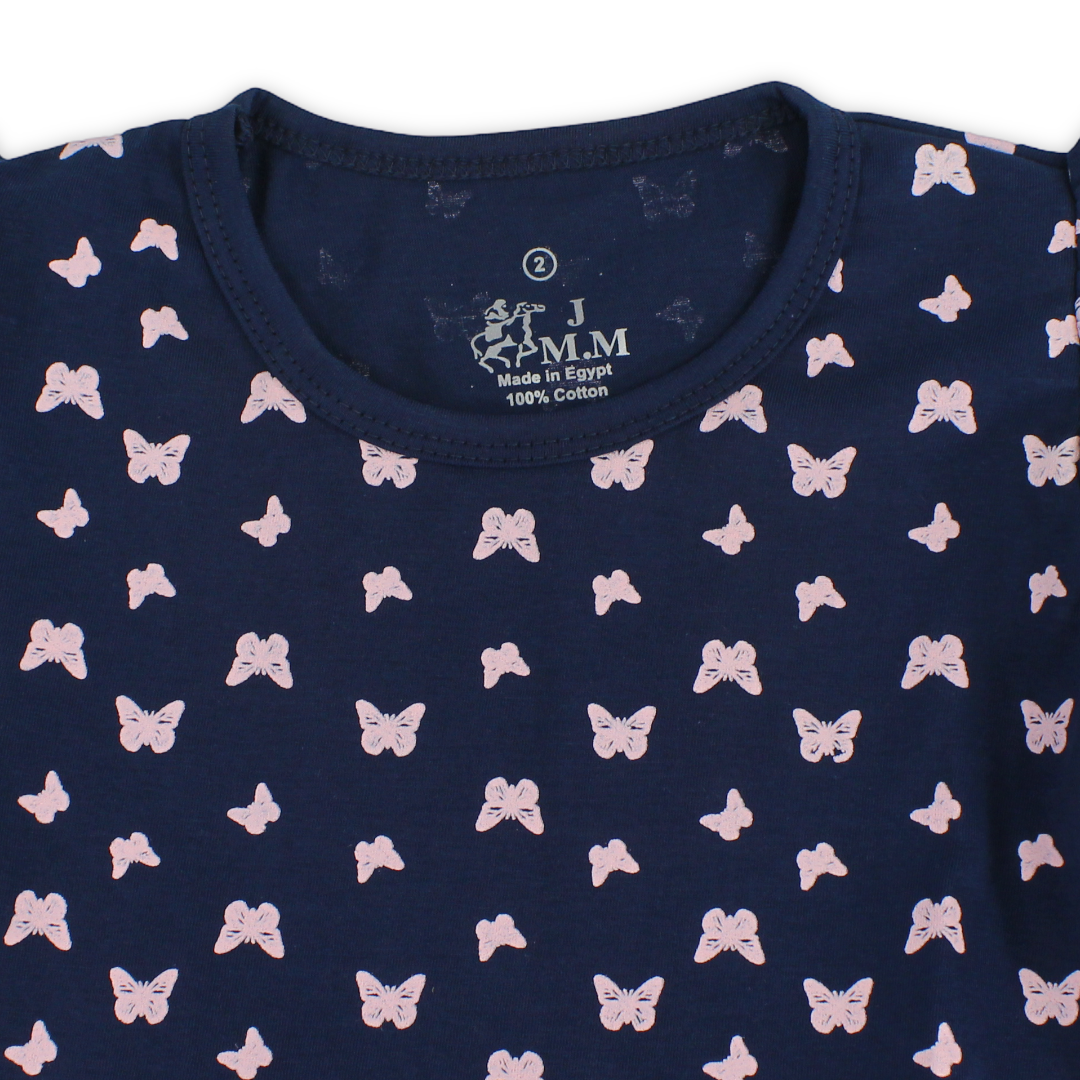 Girls Cotton Nightgown – Navy with Butterflies Print