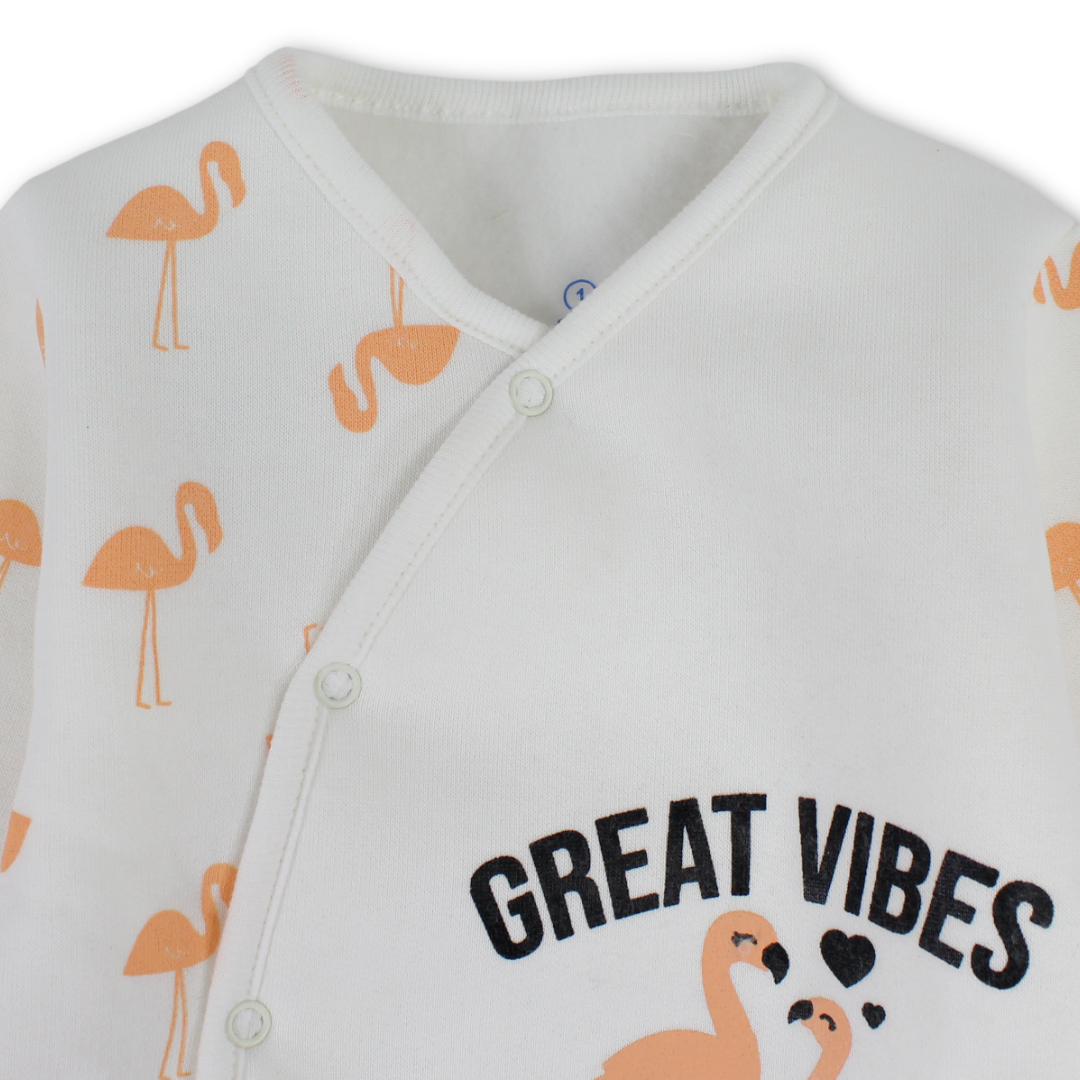 Baby Girls Cotton Baby Footie – Flamingo Print