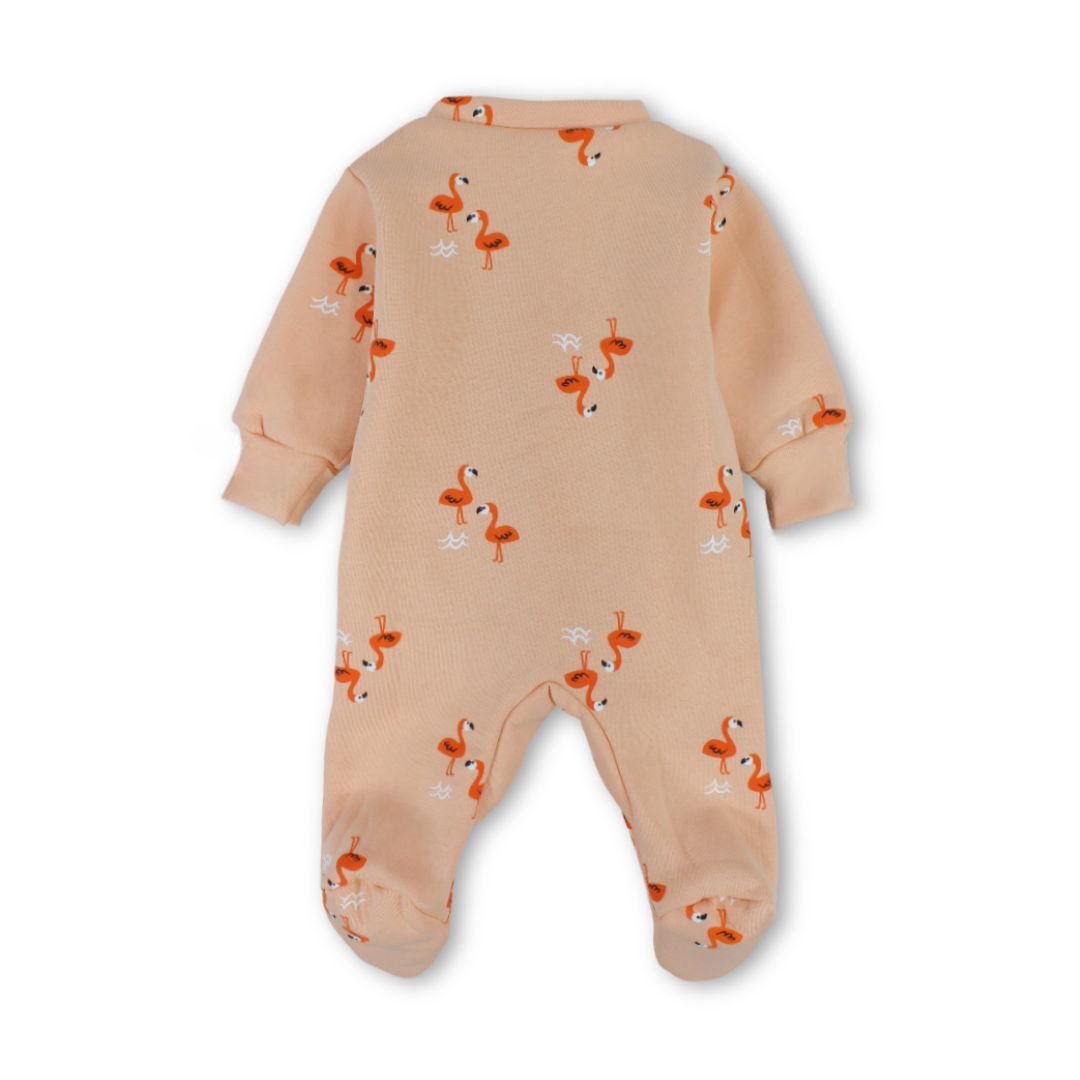 Baby Girls Cotton Baby Footie – Flamingo Print
