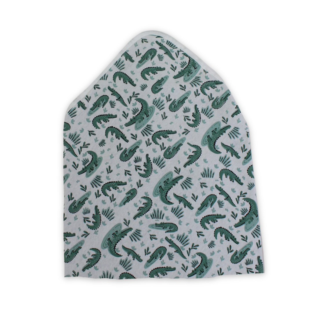 Cotton Baby Blanket – Off-White & Dark Green with Crocodile Print