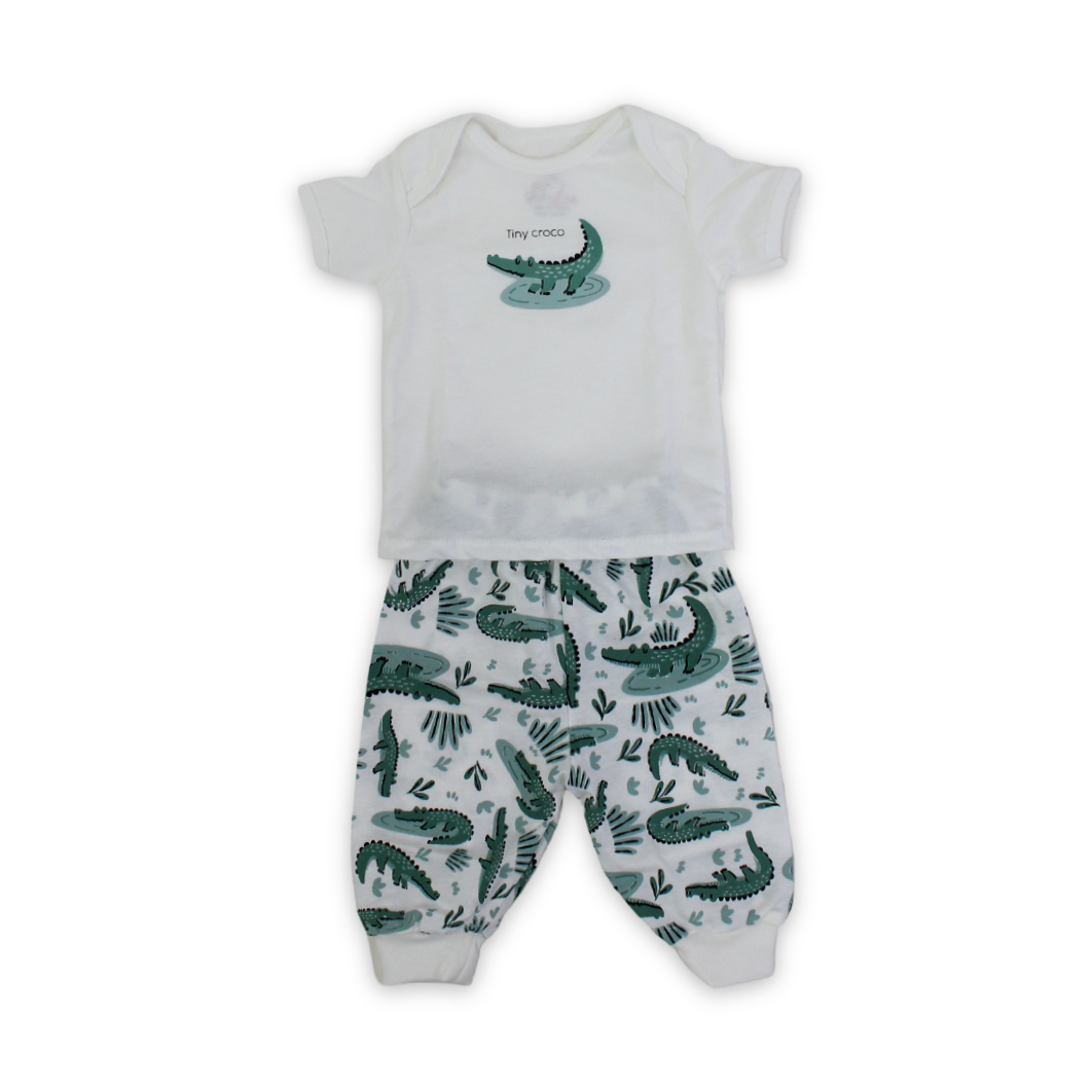 Baby Boys Cotton – Off-White with Crocodile Print - Clothing - JOKY