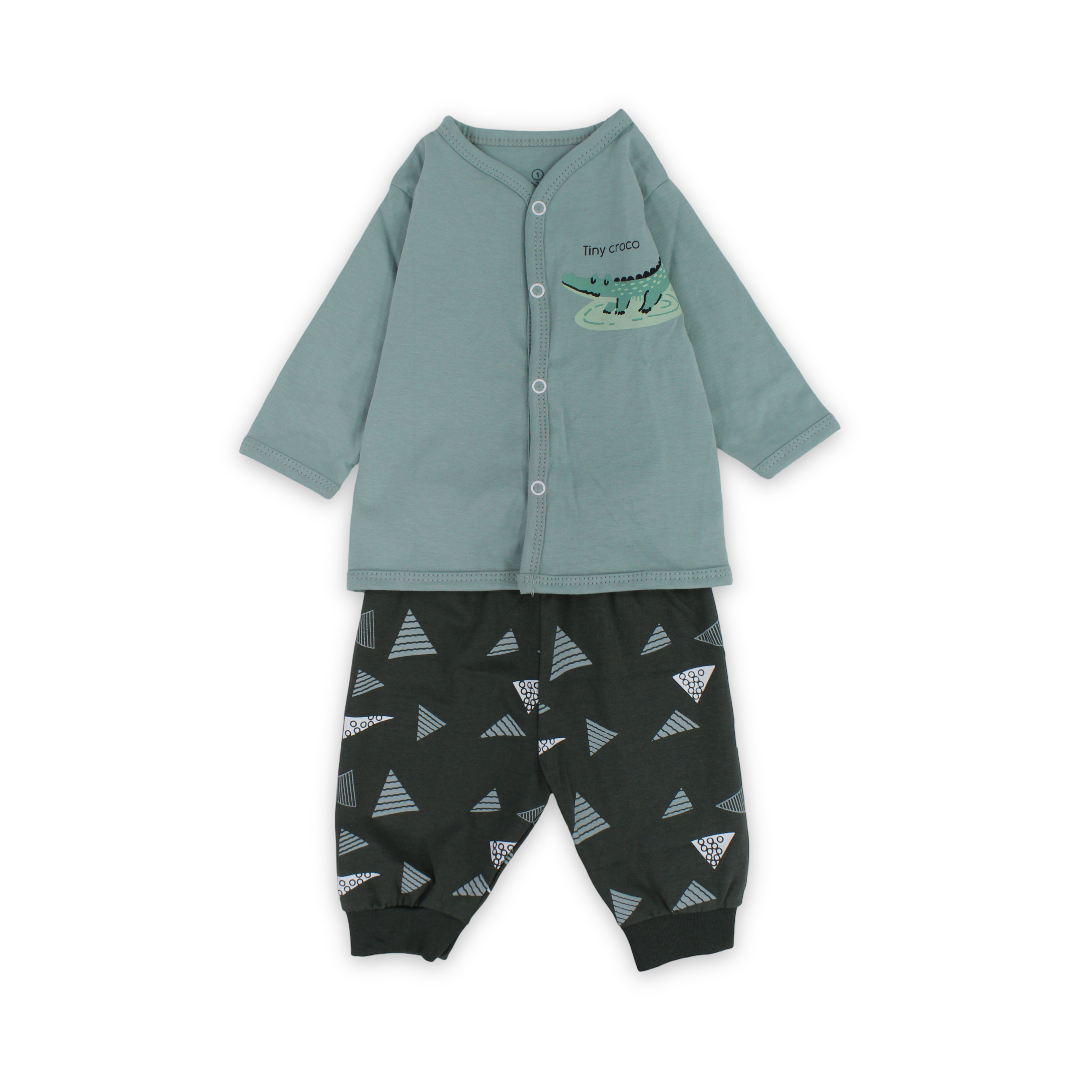 Baby Boys Cotton Pajama – Mint with Crocodile Print - Clothing - JOKY
