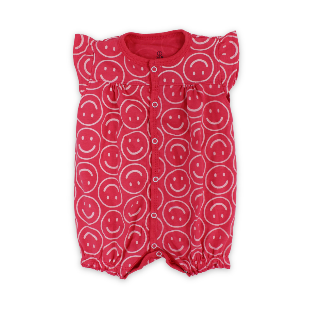 Baby Girls Cotton Romper – Smile Faces Print - Clothing - JOKY
