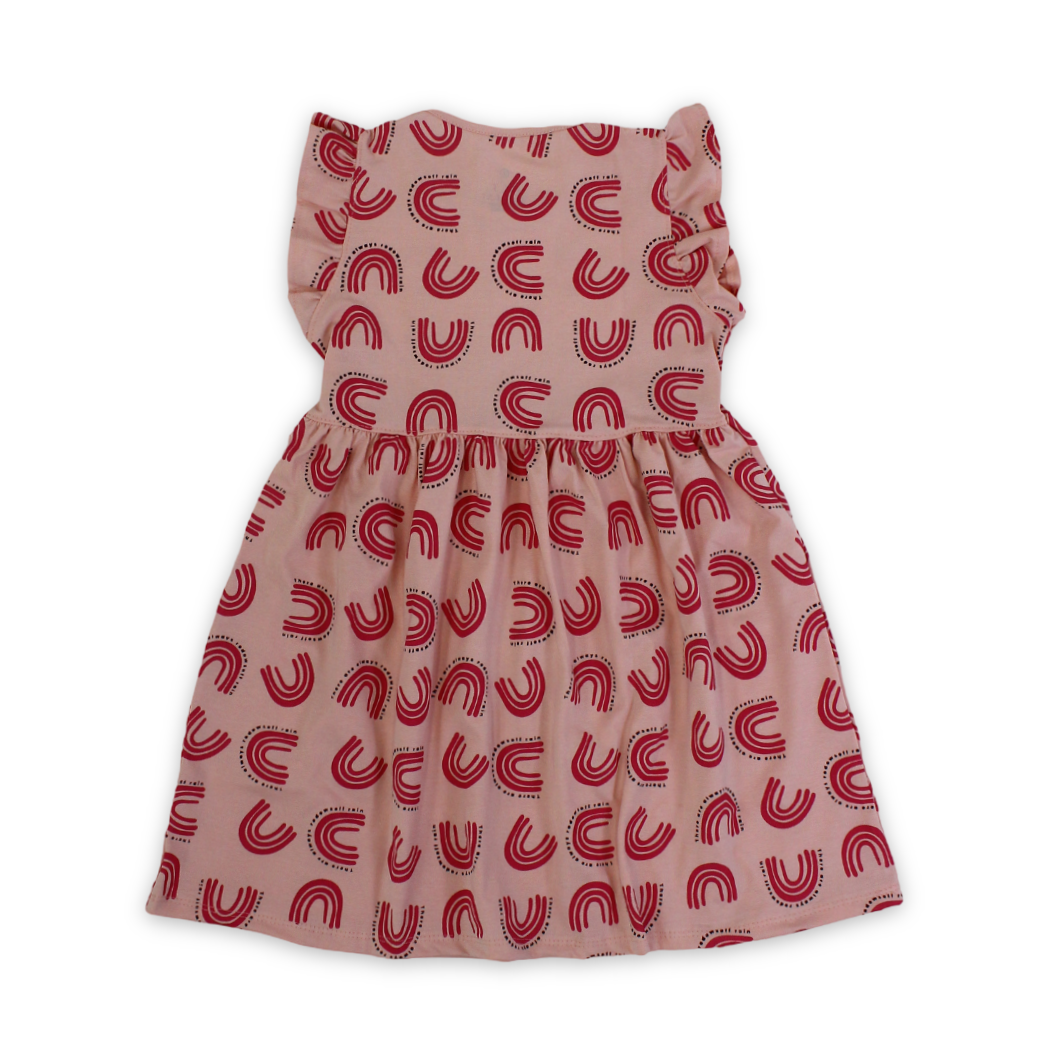 Girls Cotton Nightgown – Salmon with Rainbow Print