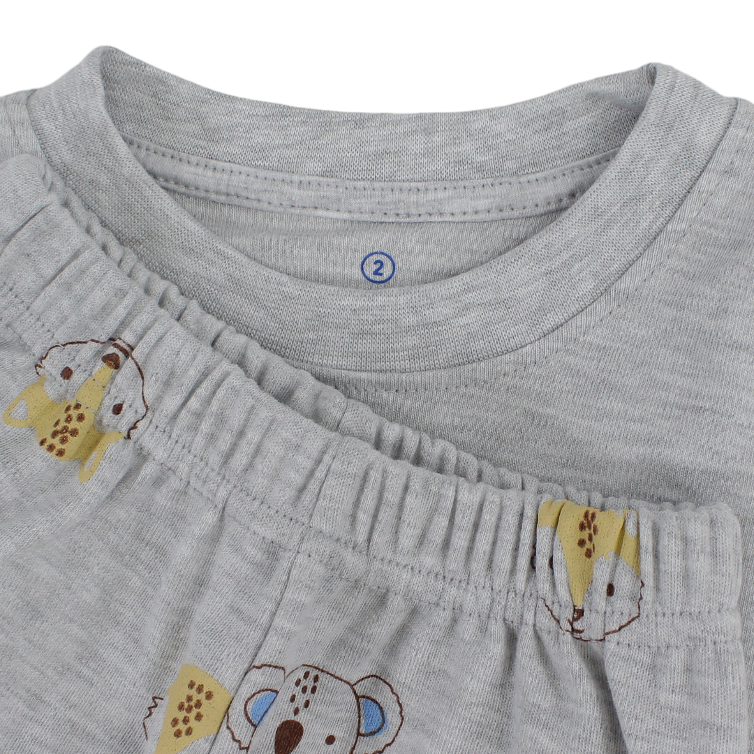 Unisex Cotton Long-Sleeved Pajama – Grey with Mammals Print