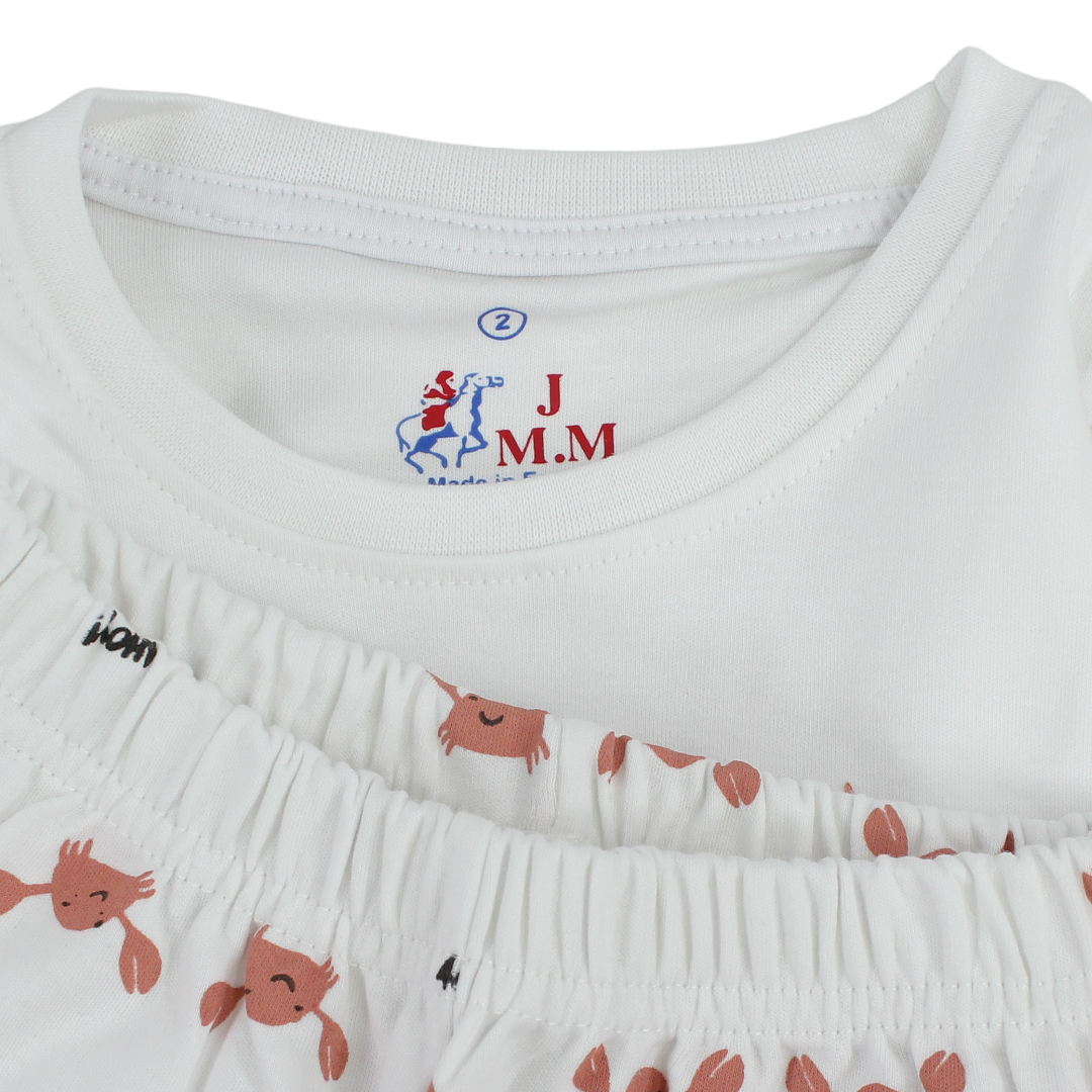 Unisex Cotton Long-Sleeved Pajama – White with Marine Life Print