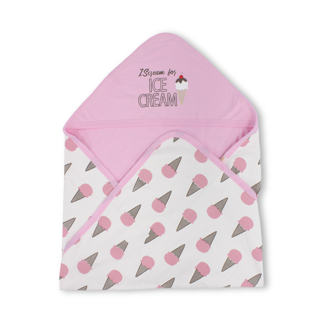 Cotton Baby Blanket – Pink with "Ice Cream" Print