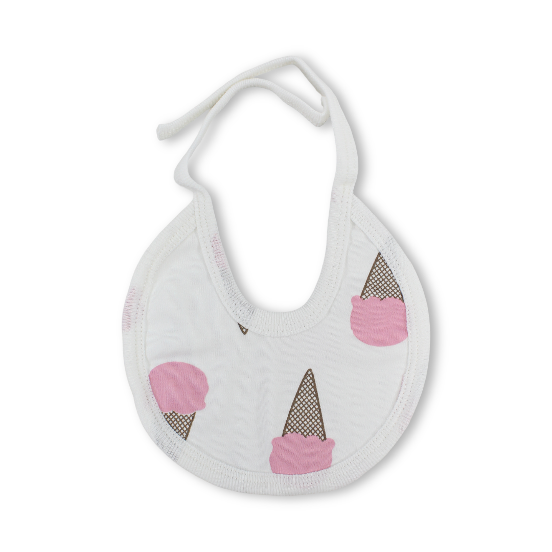Cotton Baby Bib – Off-White with Ice Cream Print