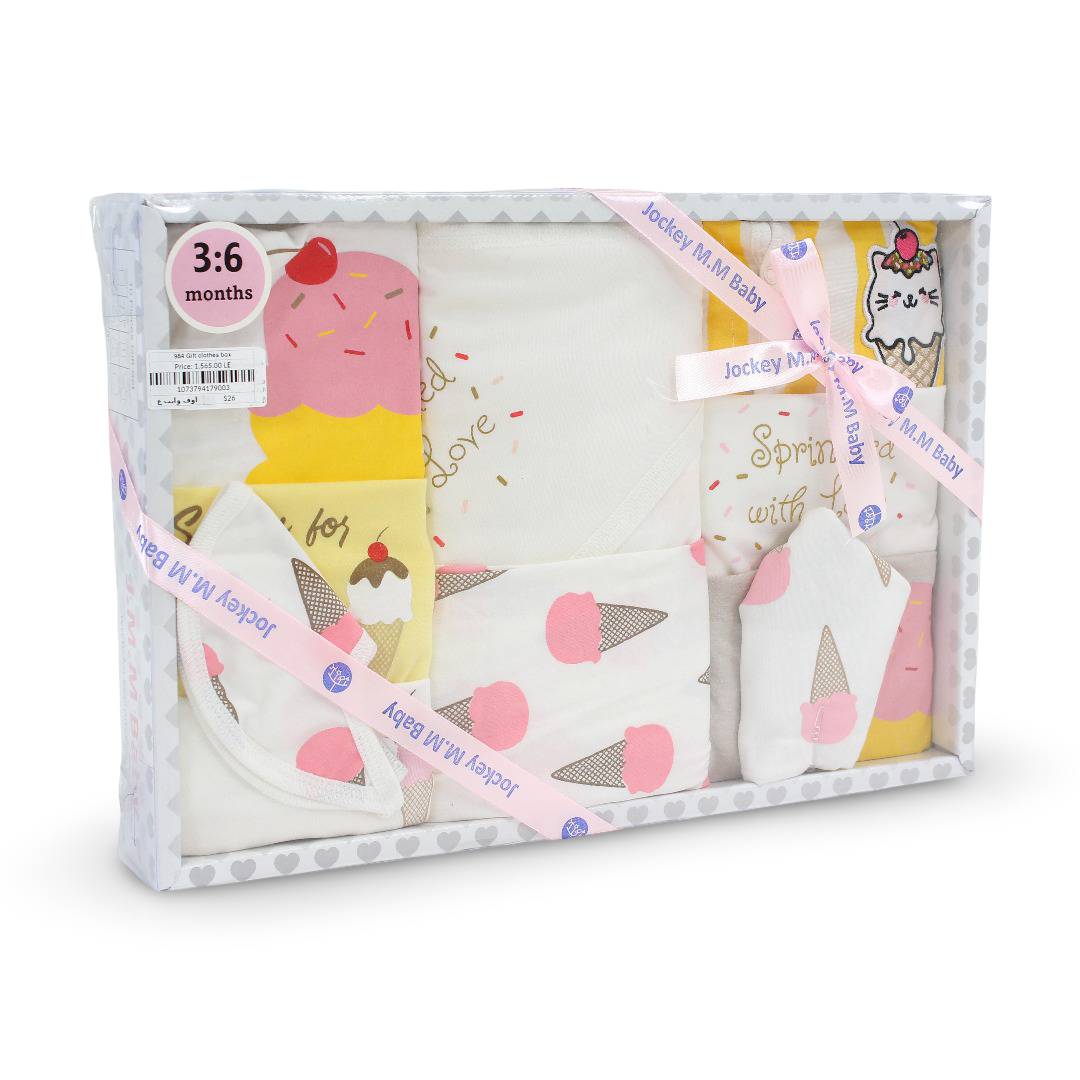 Baby Girls Gift Clothes Box – Off-White with Ice Cream Print 3-6m (10Pcs) - Clothing - JOKY