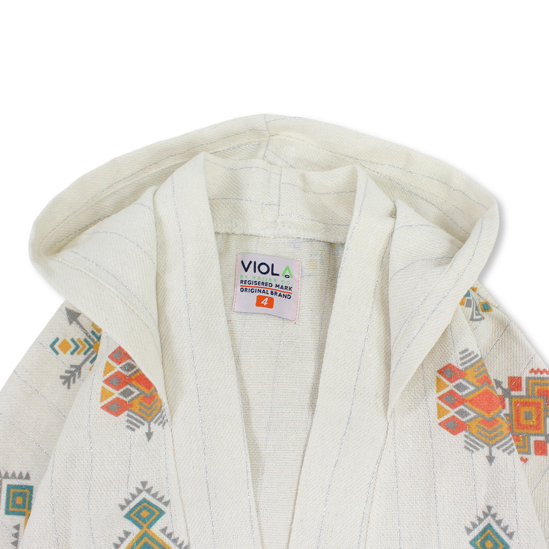 Girls Linen Kaftan – Beige with Tribal Print