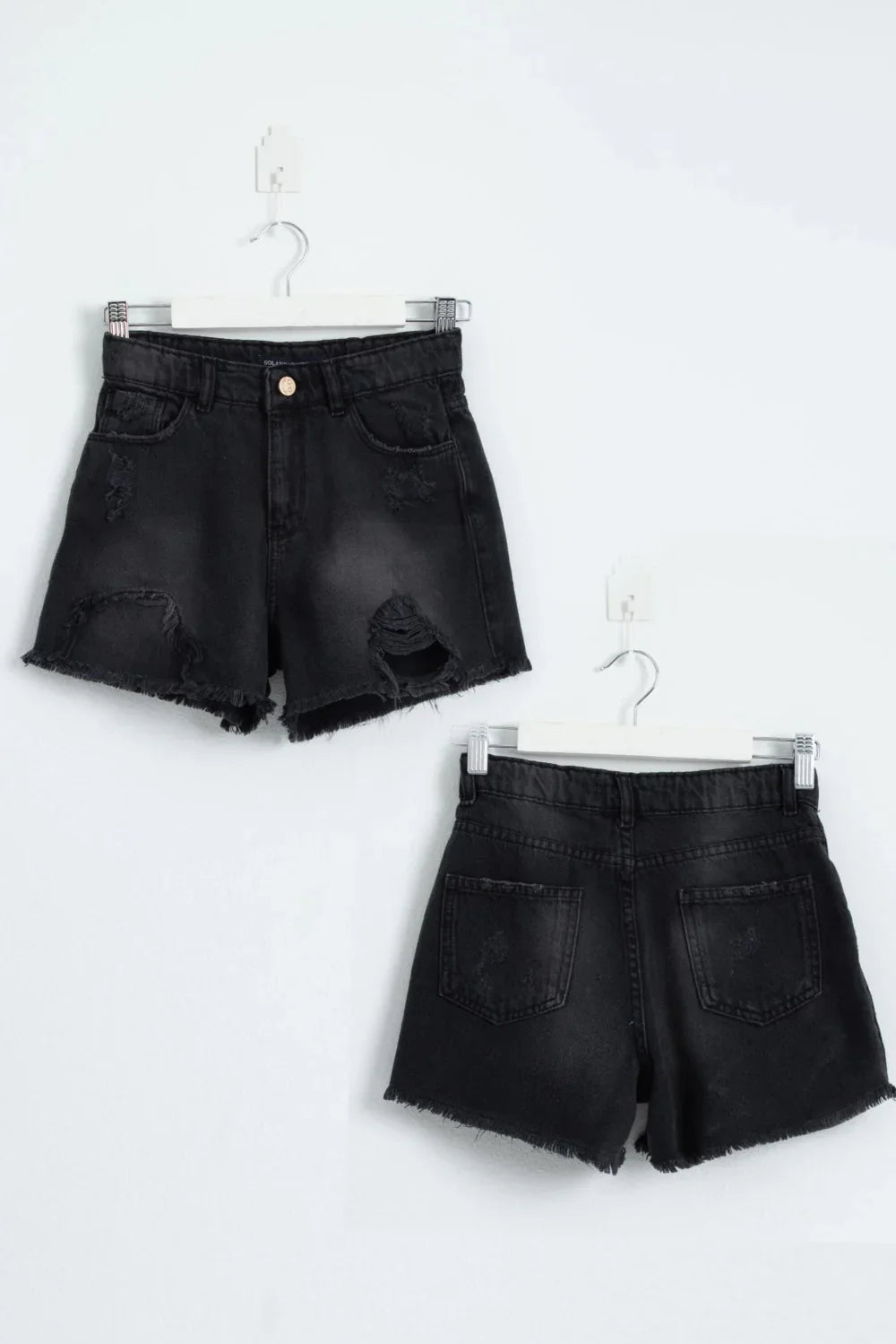 Ripped Denim Shorts - Black