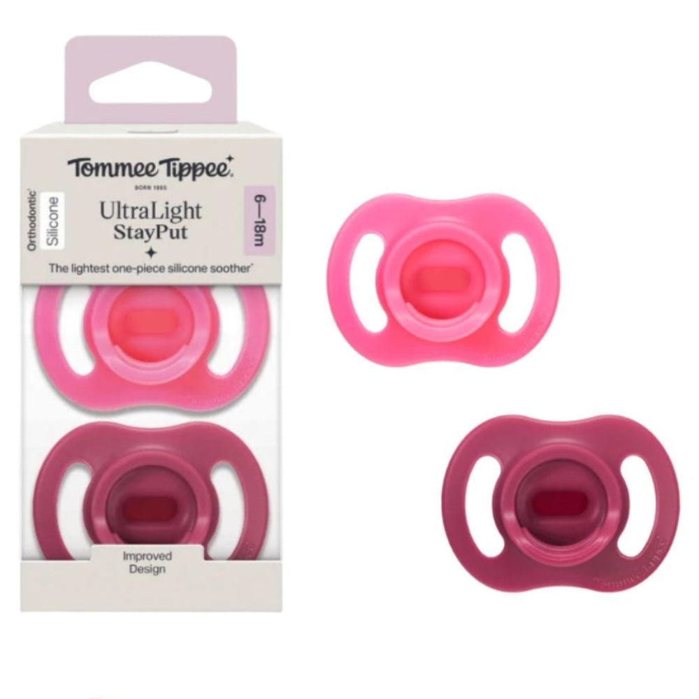 Tommee Tippee Ultra-Light StayPut Silicone Soother 6-18m – Pink & Burgundy