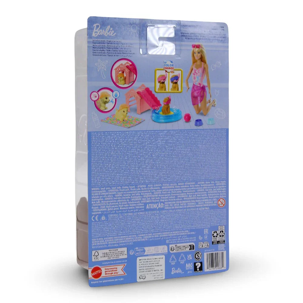 Mattel Barbie Puppy Pool – Pool, Doghouse & Slide, 2 Pets and Accessories