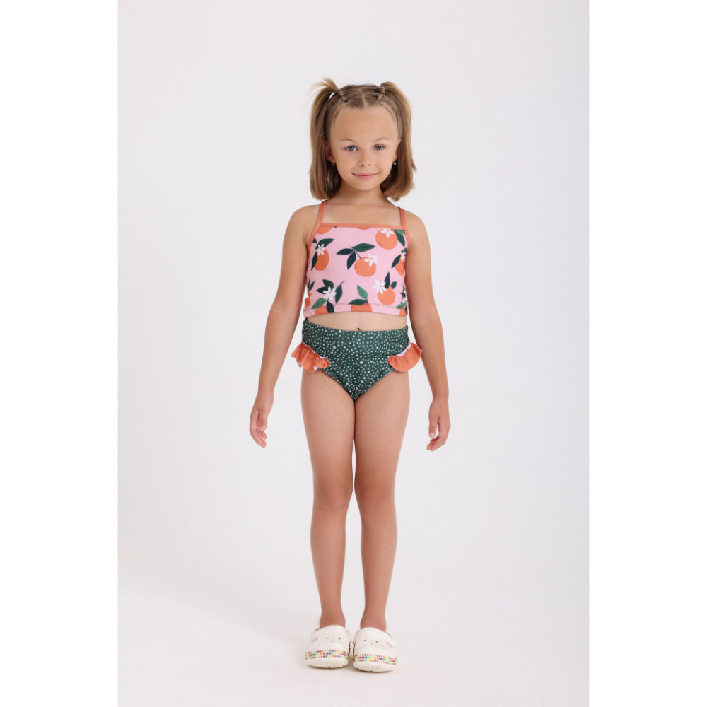 Girls 2-Piece Swimsuit – Dusty Pink & Olive – Orange Print - Clothing - Playmore