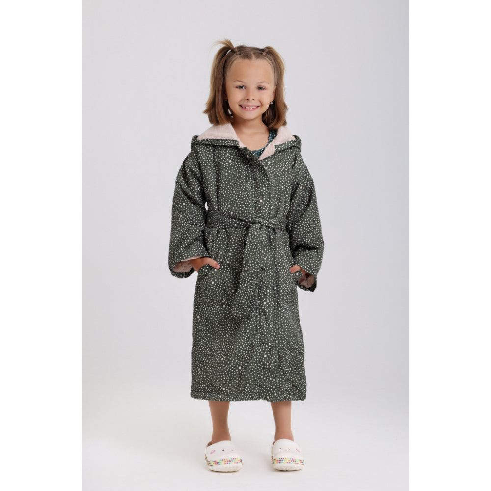 Girls Waterproof Swim Robe – Olive with Polka Dot Pattern