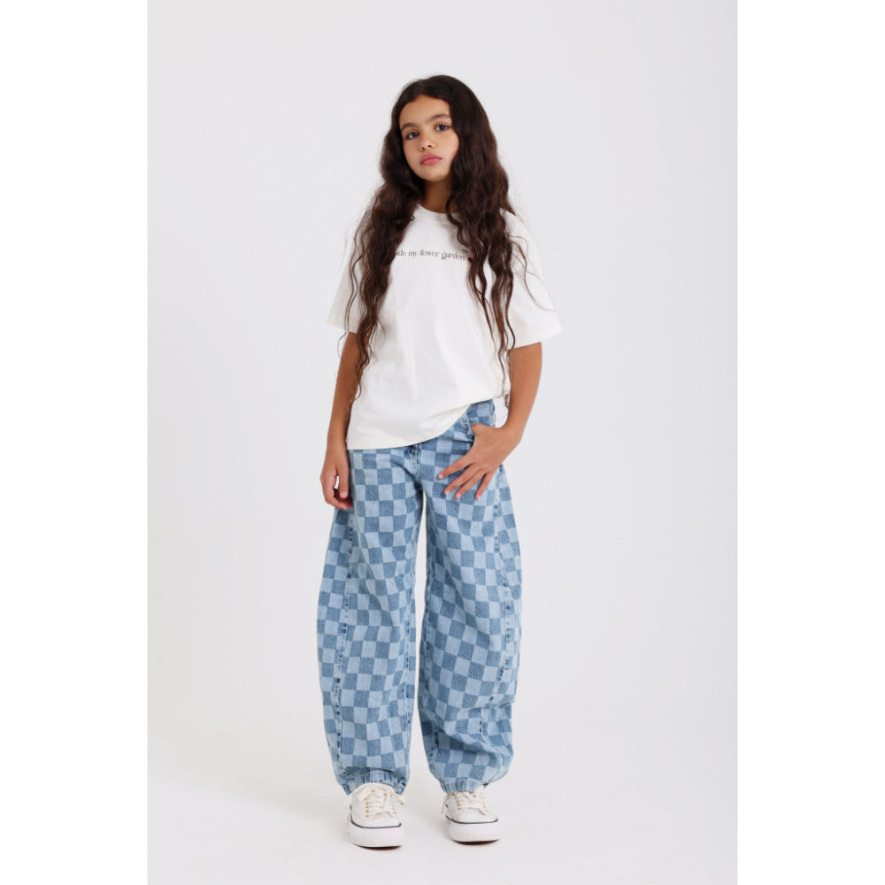 Unisex Checkered Denim Pants - Clothing - Playmore