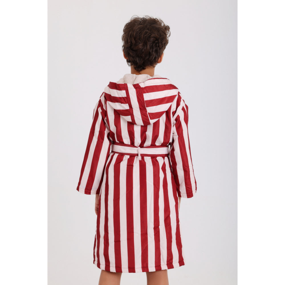 Boys Waterproof Swim Robe – Marron & White Striped Print