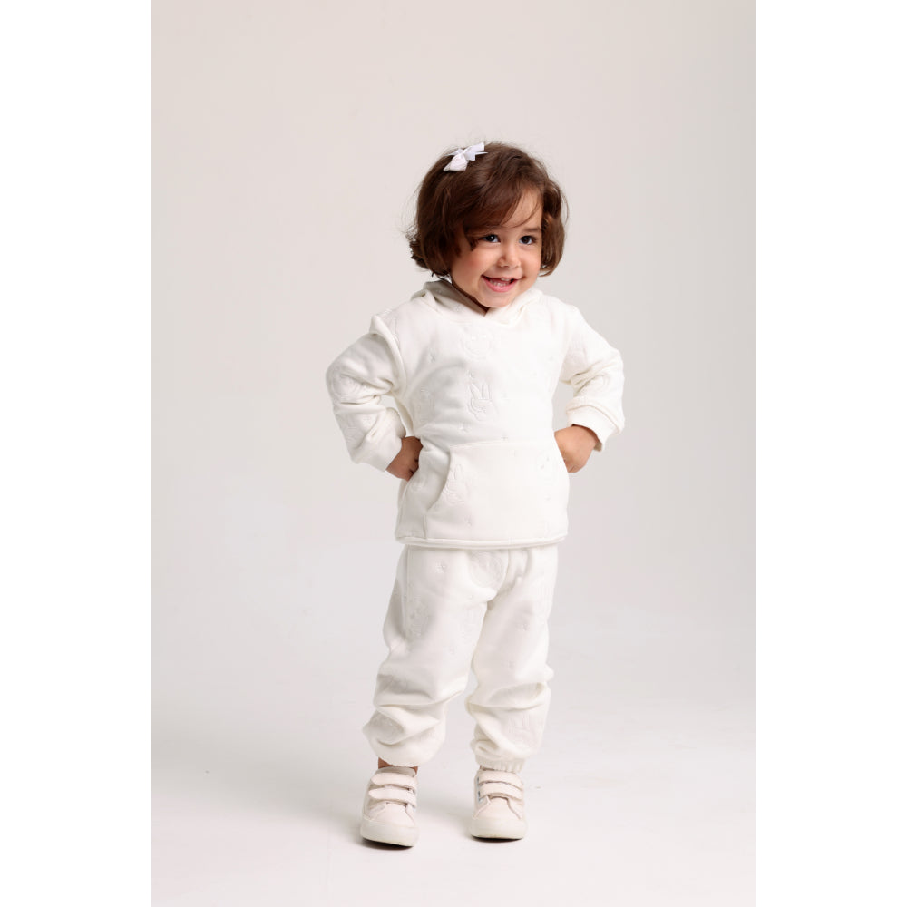Baby Girls Cotton 2-Piece Outfit Set – Off-White with Smiley Faces