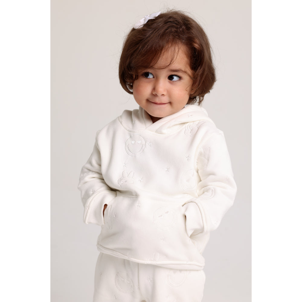 Baby Girls Cotton 2-Piece Outfit Set – Off-White with Smiley Faces