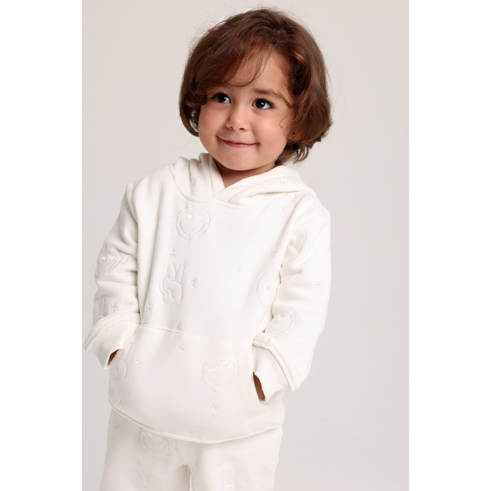 Baby Girls Cotton 2-Piece Outfit Set – Off-White with Smiley Faces