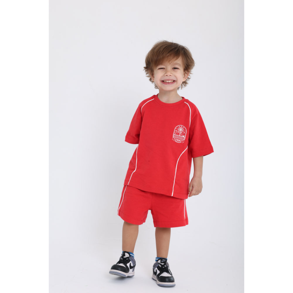 Unisex Baby Red "Summer" Cotton Outfit Set - Clothing - Playmore