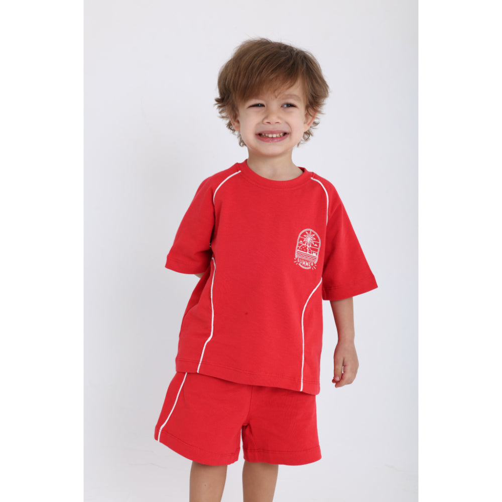 Unisex Baby Red "Summer" Cotton Outfit Set
