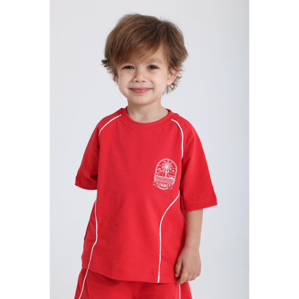 Unisex Baby Red "Summer" Cotton Outfit Set