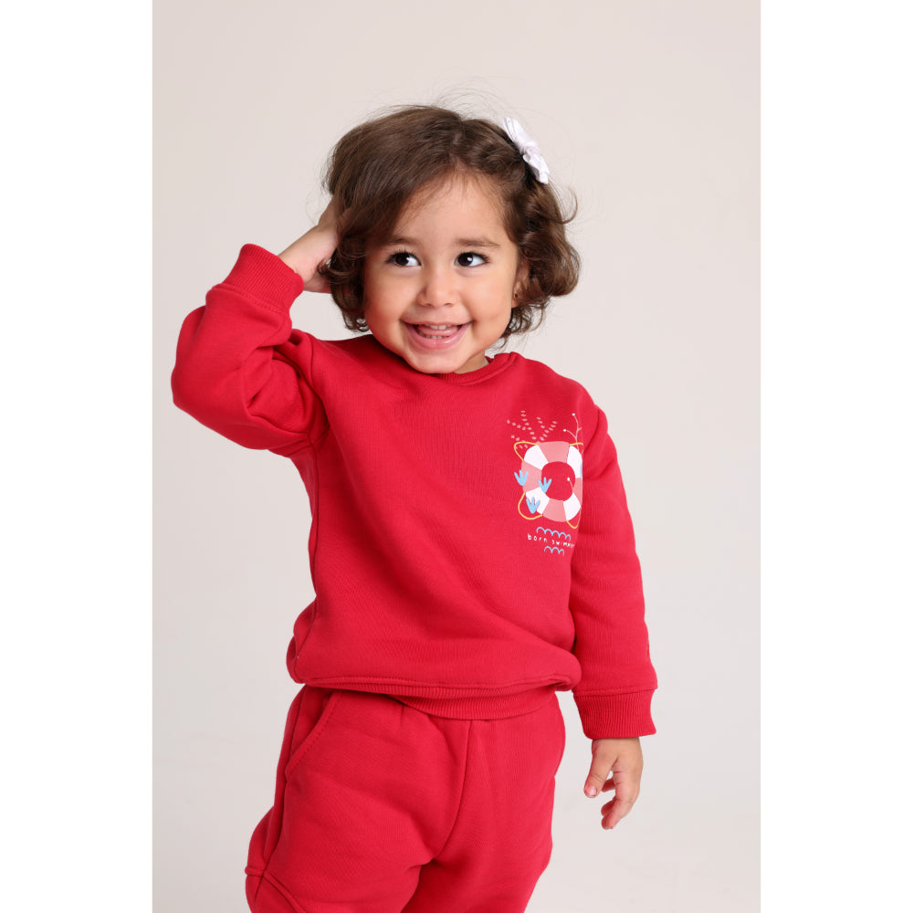 Unisex Sweatshirt – Red with “Born Swimmer” Print