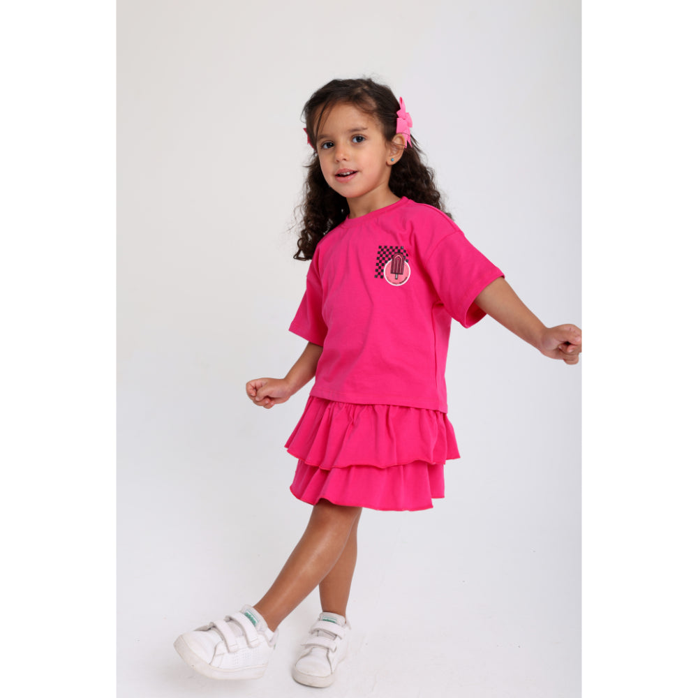 Baby Girls Cotton Outfit Set – Fuchsia Short Sleeves