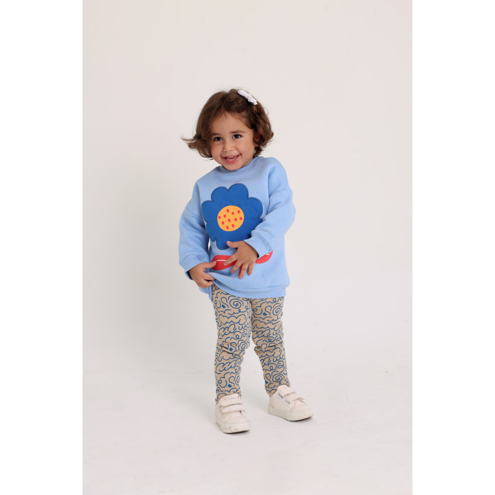 Baby Girls Cotton 2-Piece Outfit Set – Baby Blue with Flower Design