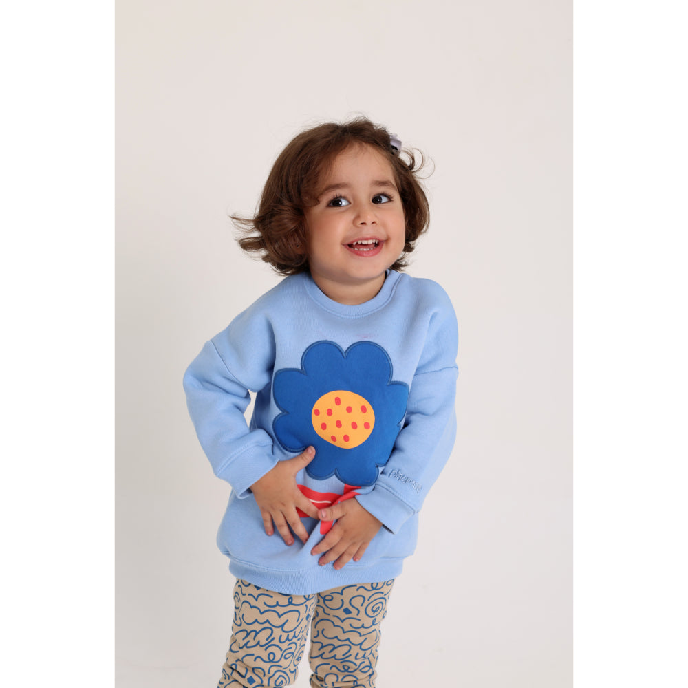 Baby Girls Cotton 2-Piece Outfit Set – Baby Blue with Flower Design