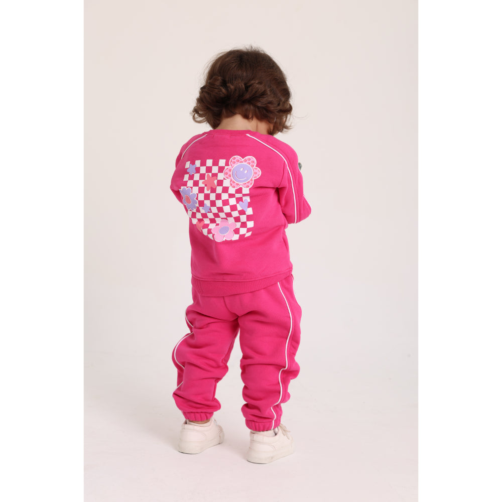 Baby Girls Cotton Sweatshirt – Fuchsia with Flowers Print