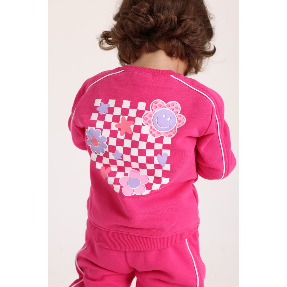 Baby Girls Cotton Sweatshirt – Fuchsia with Flowers Print