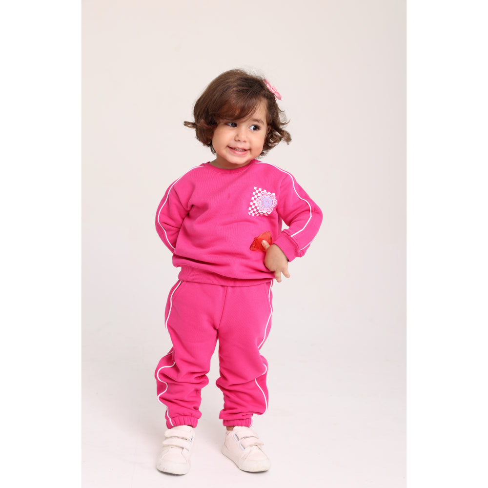 Baby Girls Cotton Sweatshirt – Fuchsia with Flowers Print