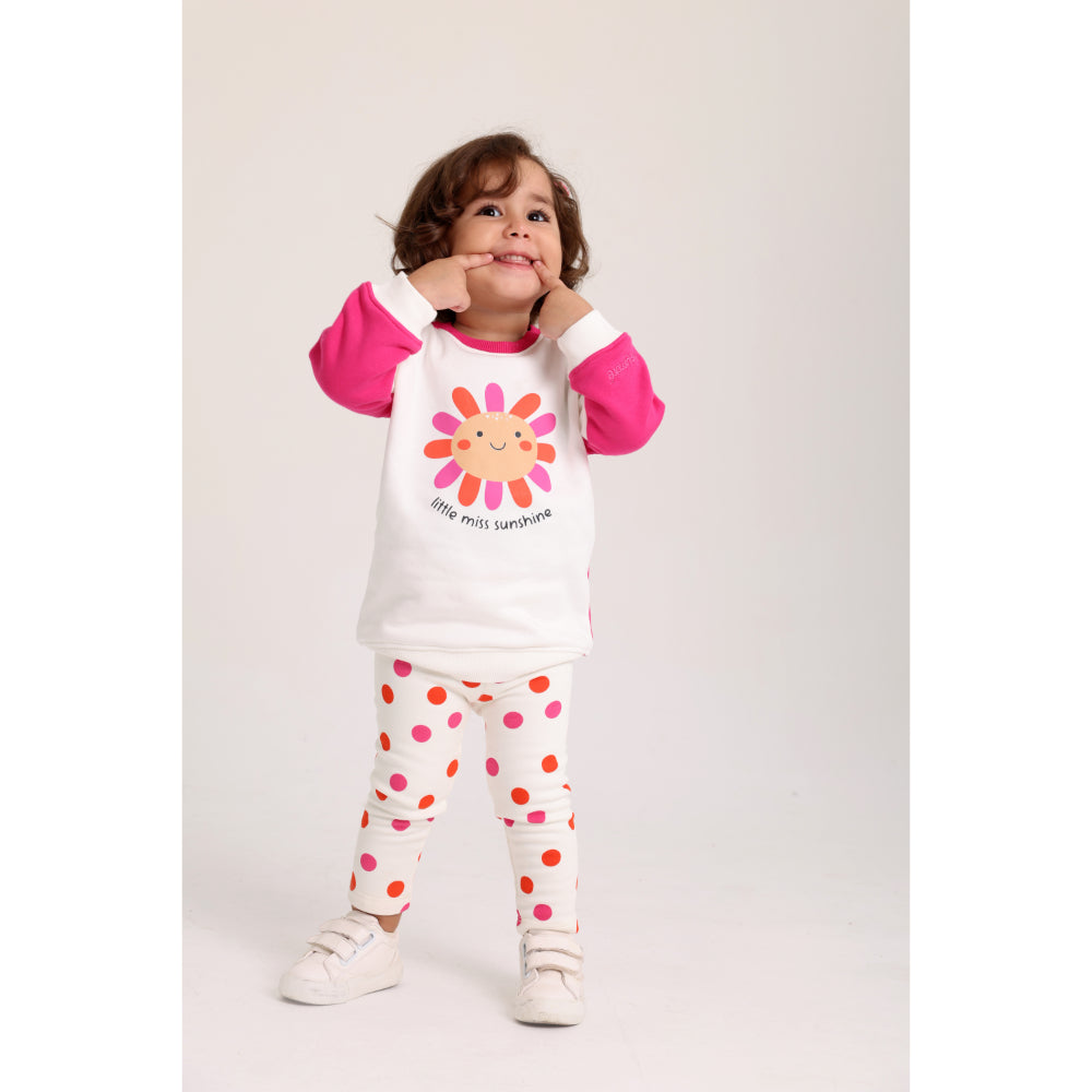 Baby Girls Cotton 2-Piece Outfit Set – Off-White & Fuchsia with "Little Miss Sunshine" Print