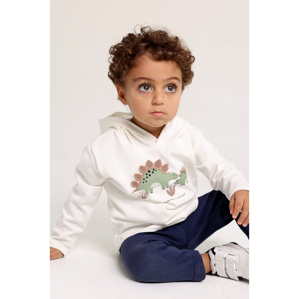 Unisex Cotton Hooded T-Shirt – Off-White with Hippopotamus Print