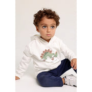 Unisex Cotton Hooded T-Shirt – Off-White with Hippopotamus Print