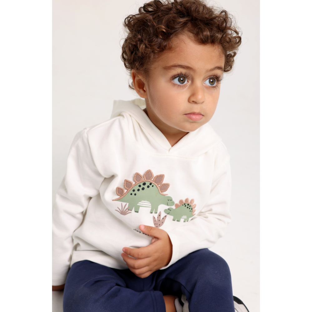 Unisex Cotton Hooded T-Shirt – Off-White with Hippopotamus Print