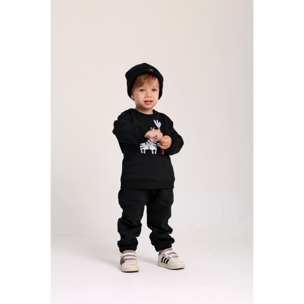 Unisex Cotton Sweatshirt – Black with Zebra Print