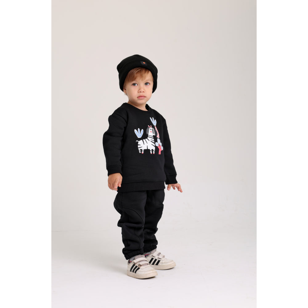 Unisex Cotton Sweatshirt – Black with Zebra Print