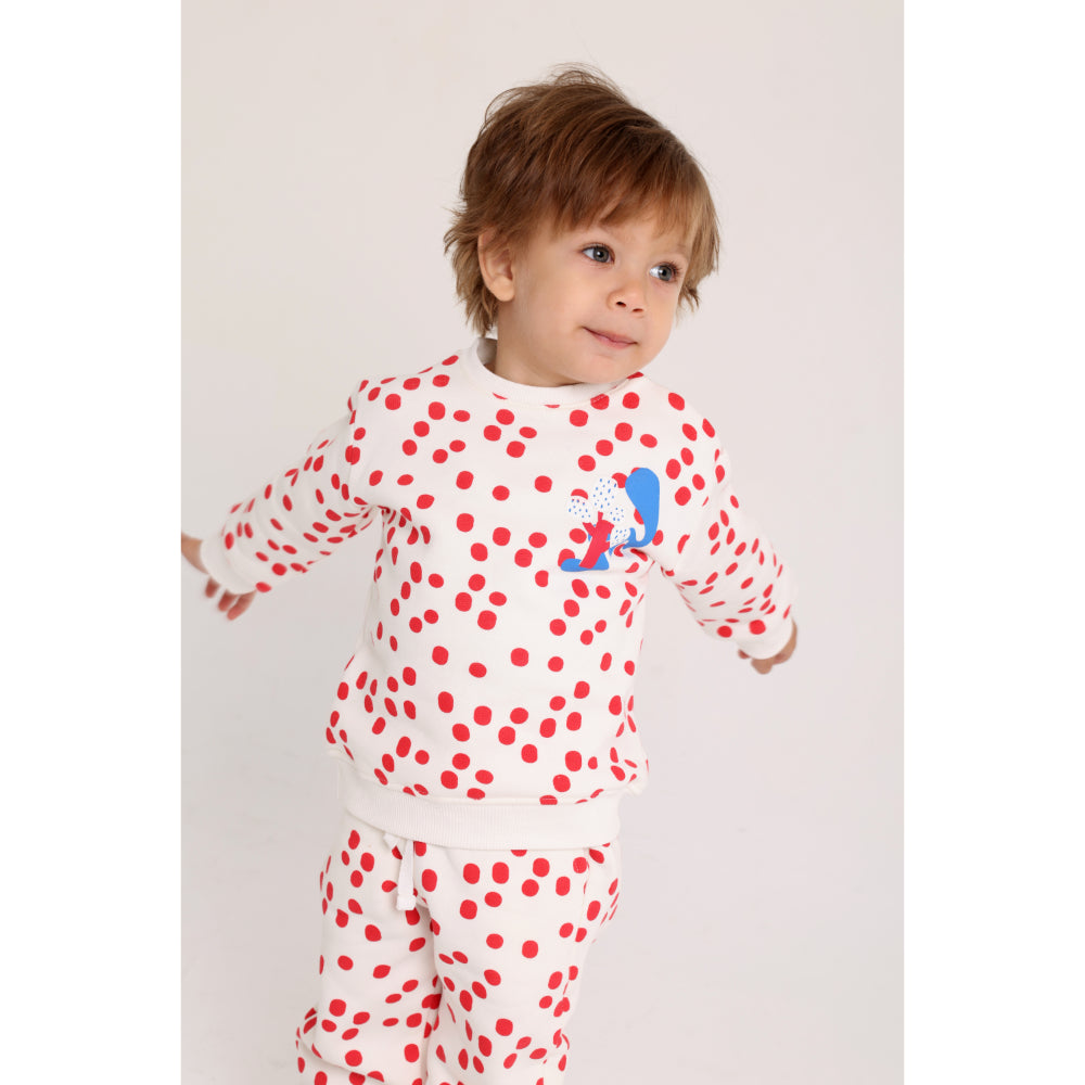 Baby Girls Cotton 2-Piece Outfit Set – Off-White with Red Polka Dots