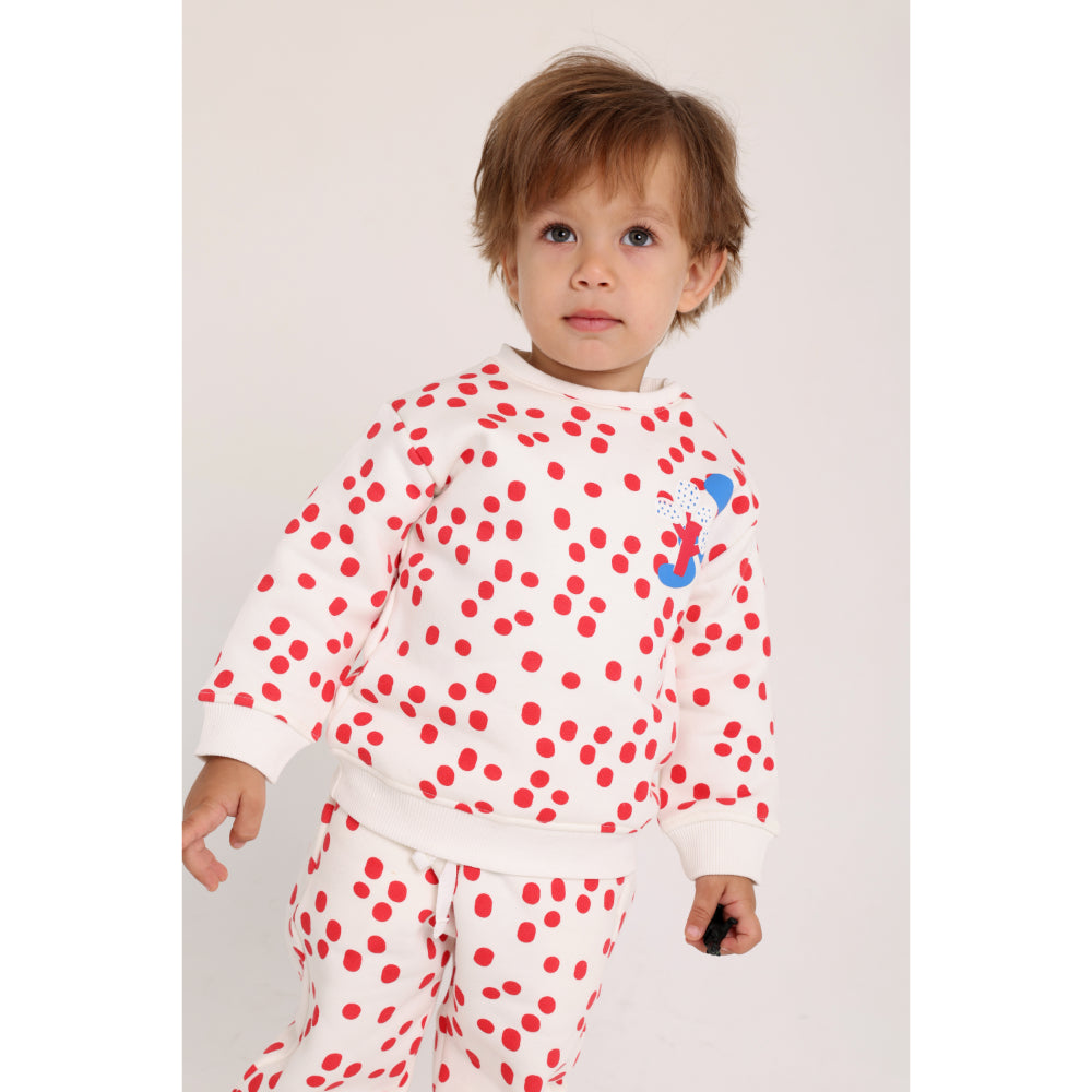 Baby Girls Cotton 2-Piece Outfit Set – Off-White with Red Polka Dots