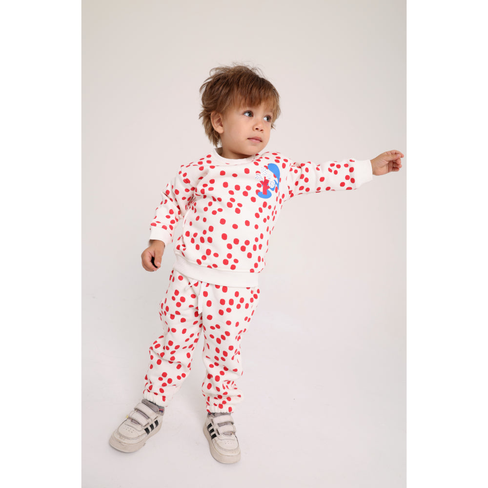 Baby Girls Cotton 2-Piece Outfit Set – Off-White with Red Polka Dots