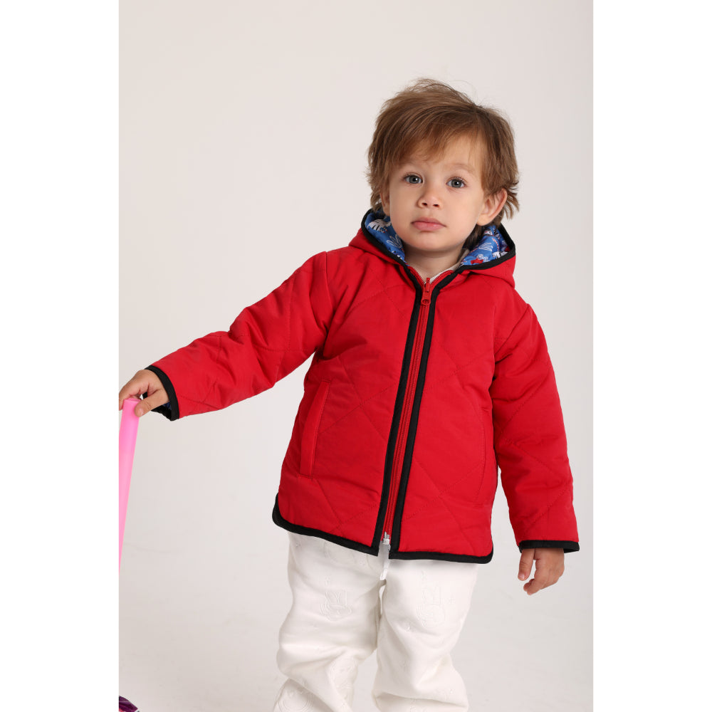 Baby Boys Waterproof Reversible Jacket – Red & Babyblue - Clothing - Playmore
