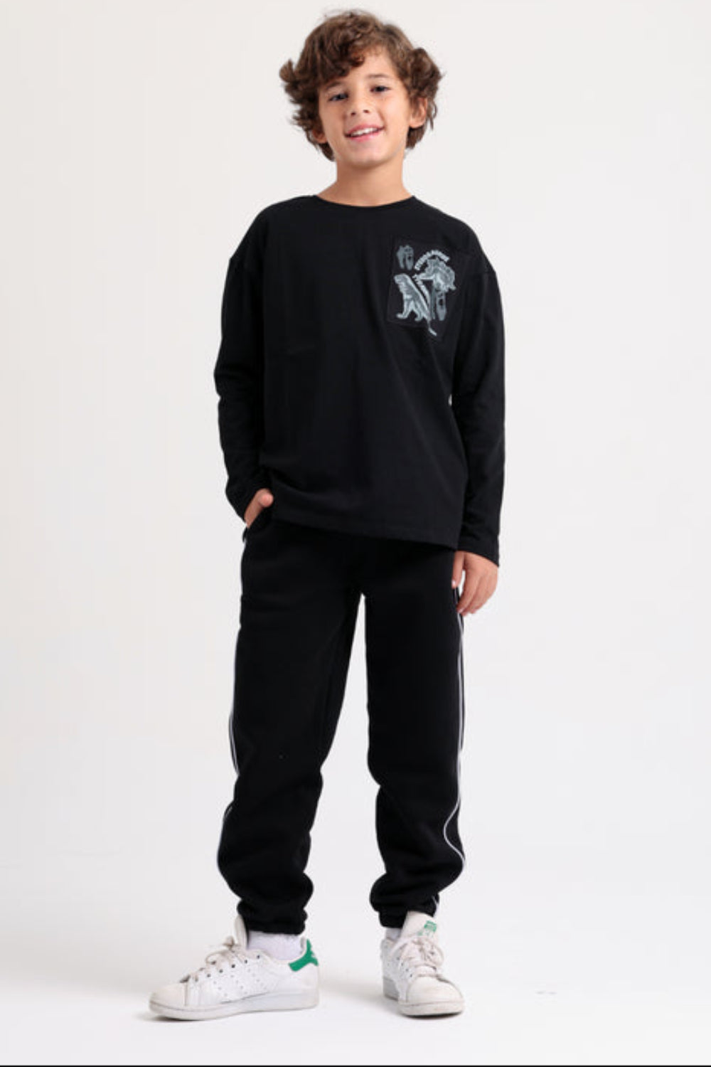 Boys Cotton T-Shirt – Black with Stegosaurus Print