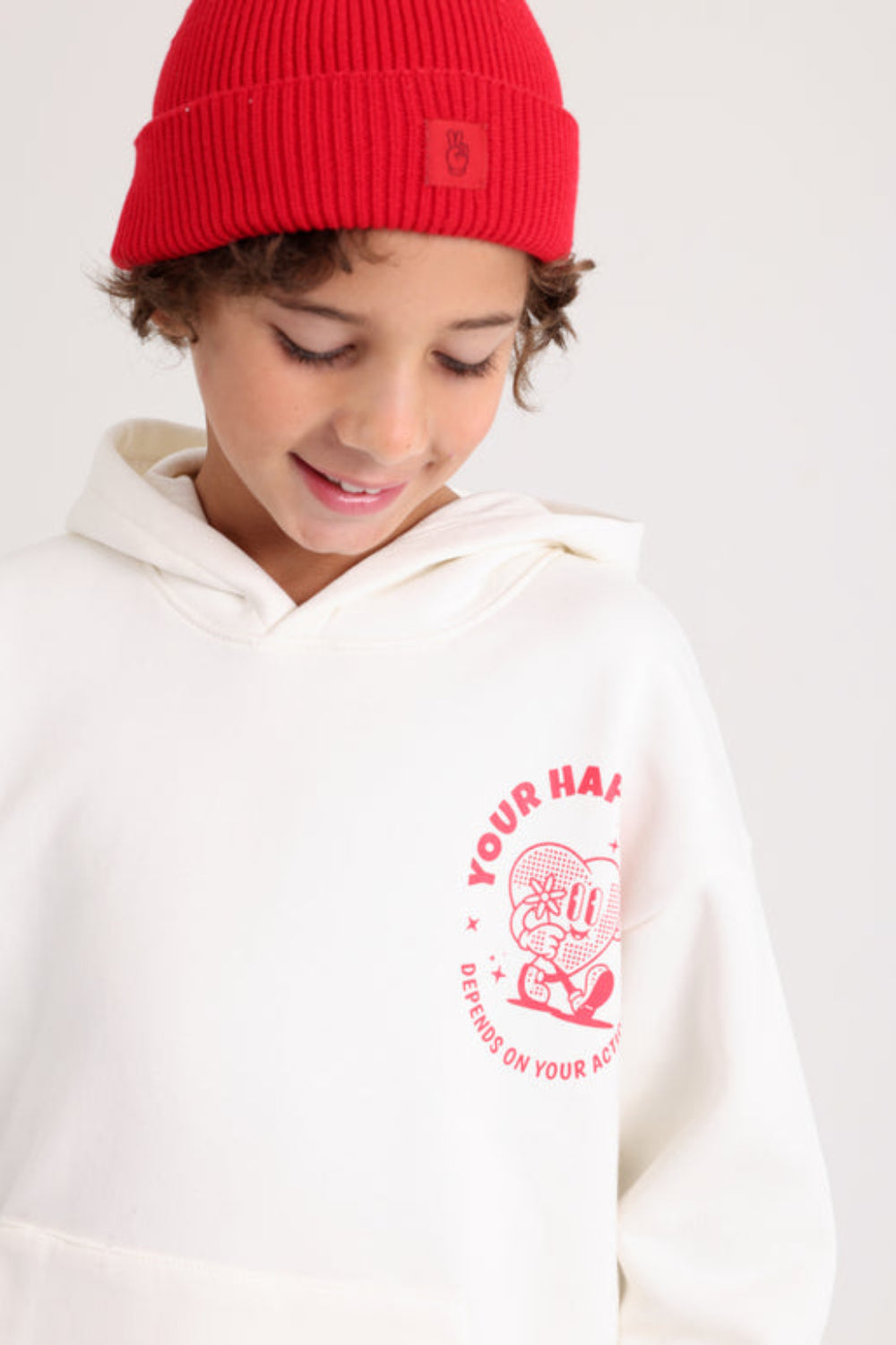 Unisex Cotton Hoodie – Off-White with "Your Happiness" Print